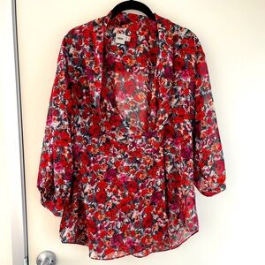 Wrap front floral chiffon blouse
